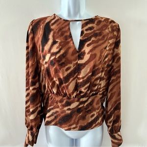Bar III Womens Animal-Print Keyhole Blouse